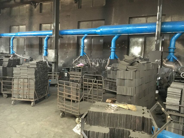 衡水故城縣剎車片廠車間安裝集中布袋除塵系統 衡水故城縣剎車片廠車間安裝集中布袋除塵系統